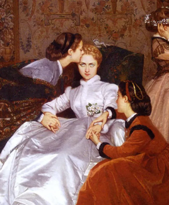 Detail from The Reluctant Bride (1866) by Auguste Toulmouche. Courtesy Wikimedia
